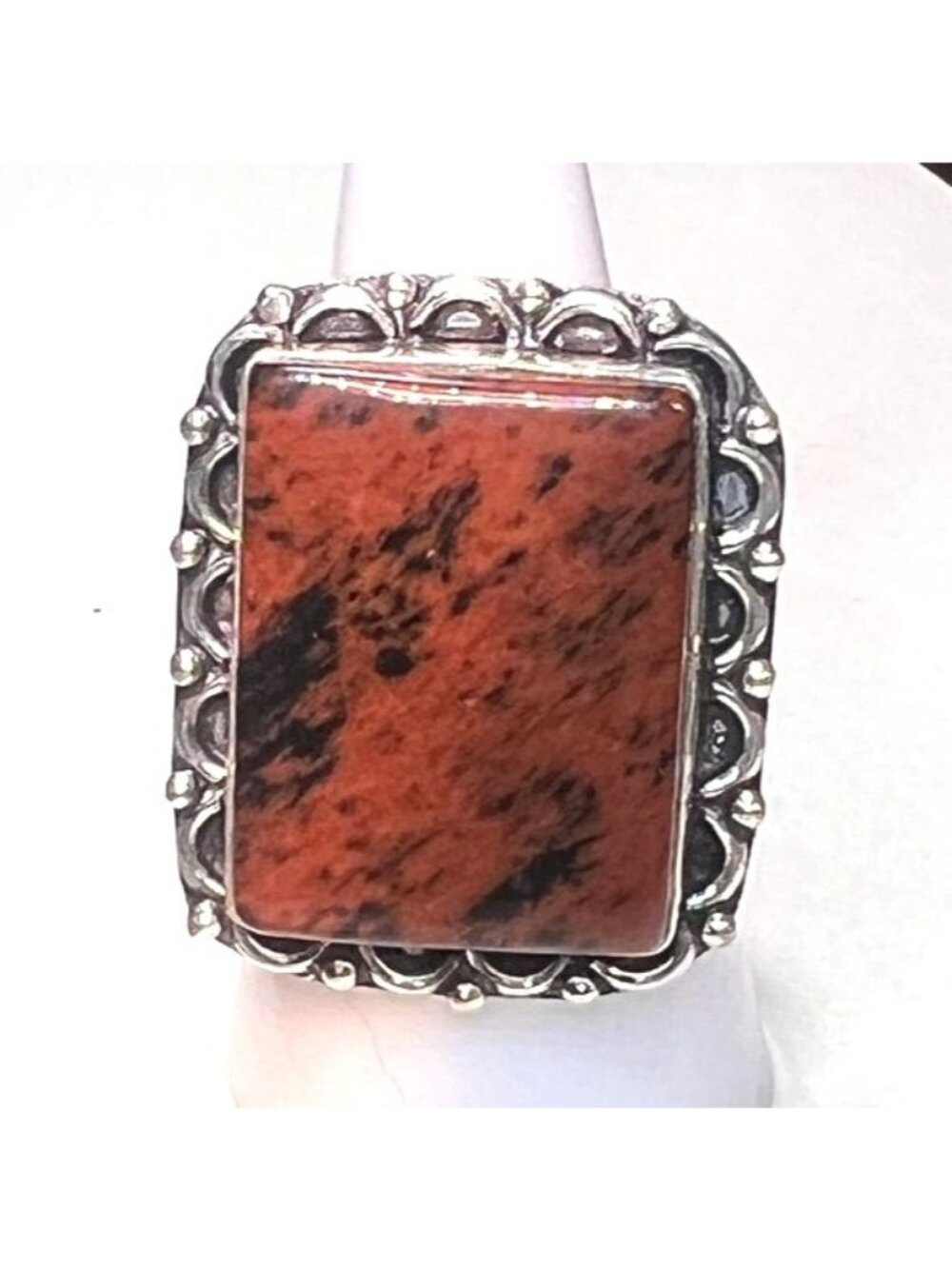 Large Mahogany Obsidian gemstone, .925 sterling silver band, Boho, artisian